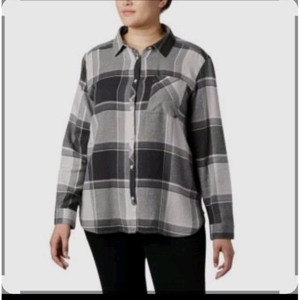COLUMBIA Women's Cotton Plaid Button Shirt Top Long Sleeve Size 1X